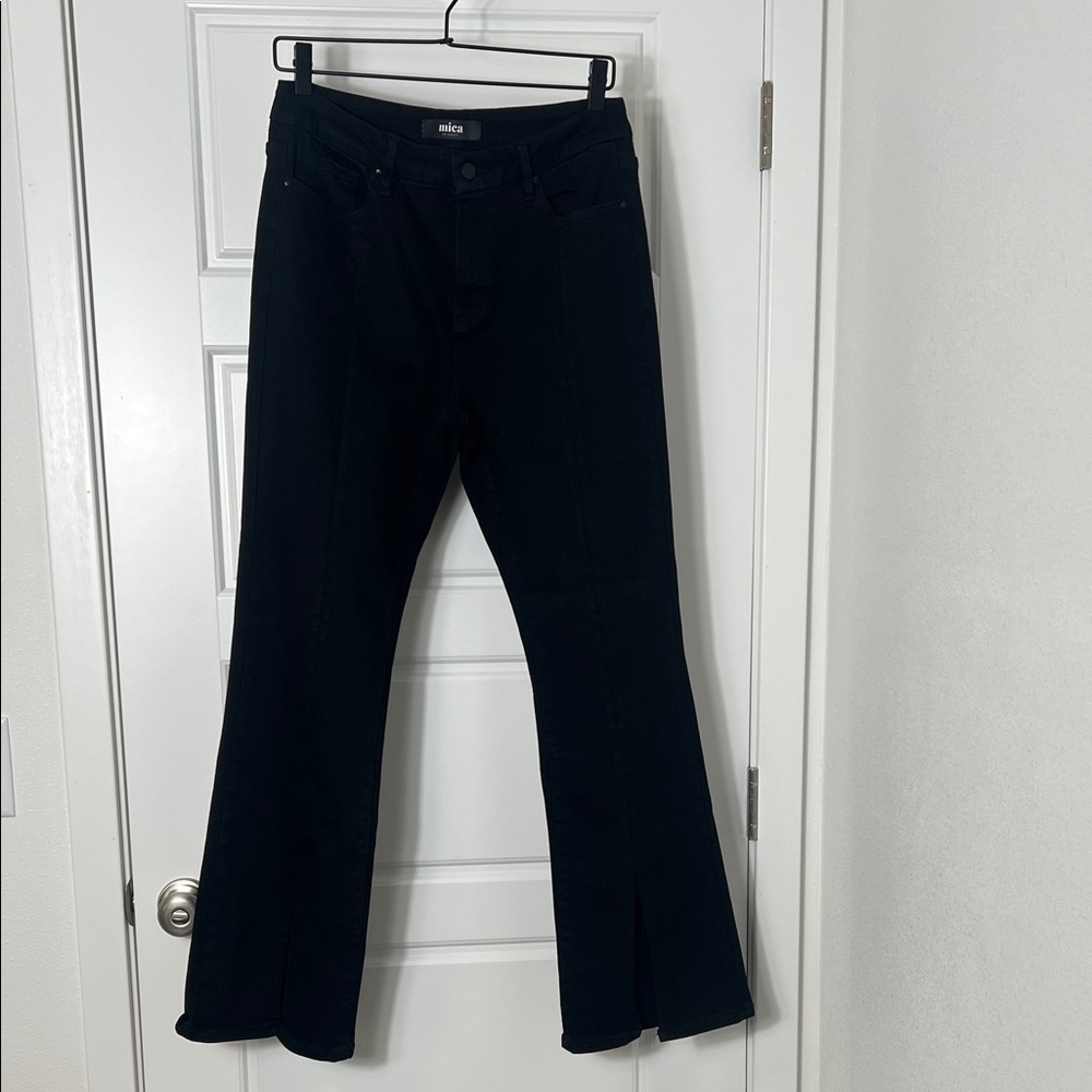 Mica Los Angeles Black front slit boot cut Jean